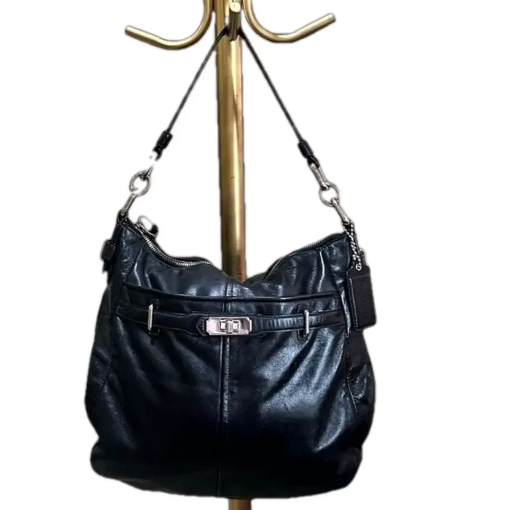 Coach Ashley Black Leather Hobo Bag Turnlock 17888 Large